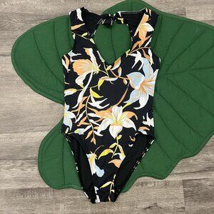 Roxy Swimsuit Womens Small Hibiscus Wave Floral One Piece Bodysuit Swim